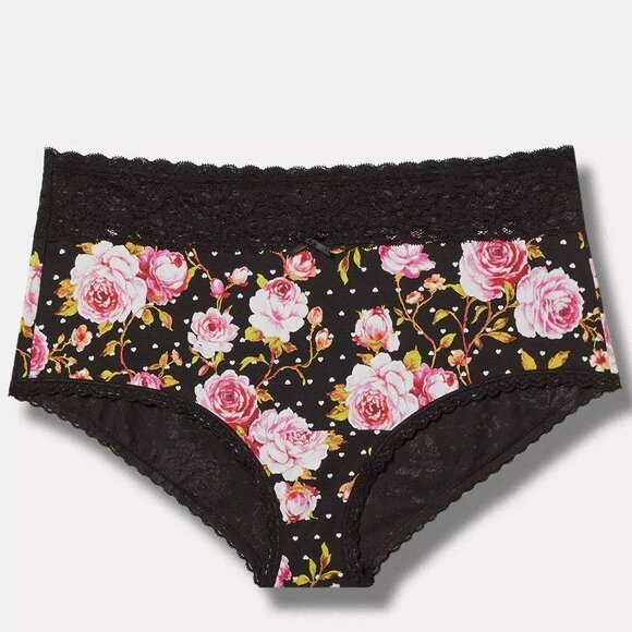 Torrid Panties 1X Brief Black Floral Mid Rise Full Coverage Cotton Panties Plus - Picture 1 of 3